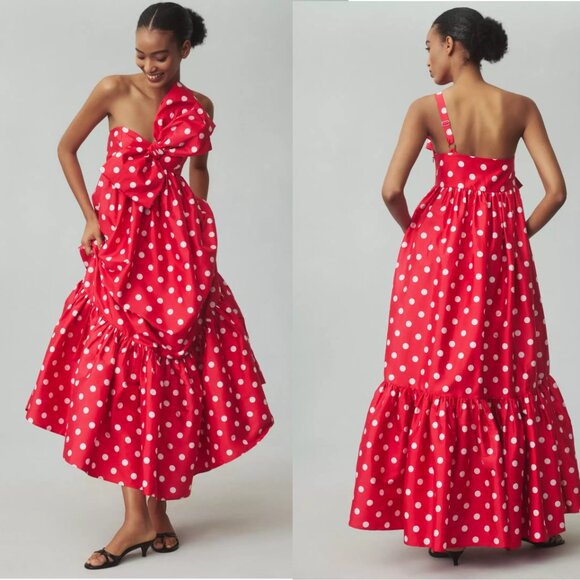 ANTHROPOLOGIE Atsu Sally Bow Midi Dress size S new with tag red polka dot